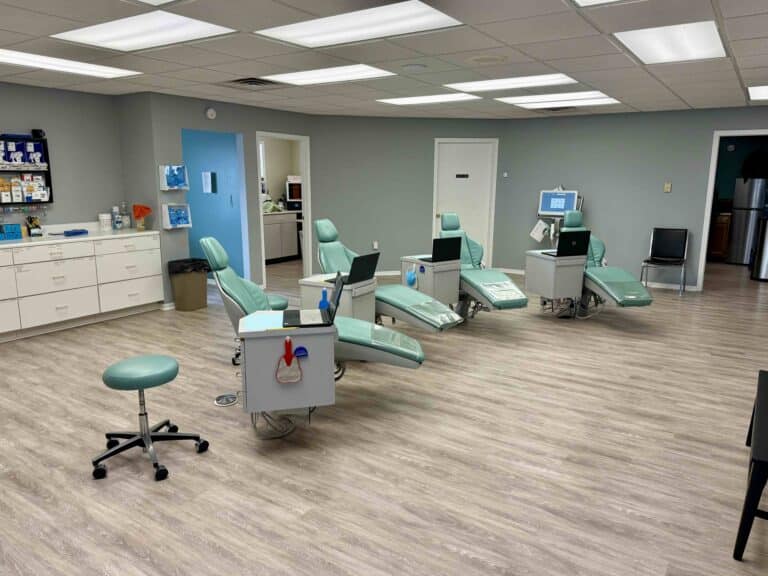 Interior of an orthodontics office in Bellefontaine, Ohio with exam chairs in a semi-circle
